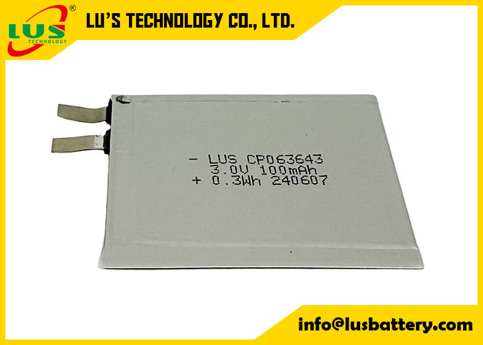 CP063643 3,0 Volt 100mAh Kleine Lithiumbatterie 3V CP063643 Ultraschmale Batterie für IoT/RFID