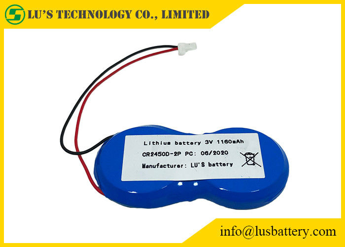 CR2450-2P Knopf-Lithium-Münzen-Zelle 1200mah 3.0v mit Verbindungsstück der Draht-JST